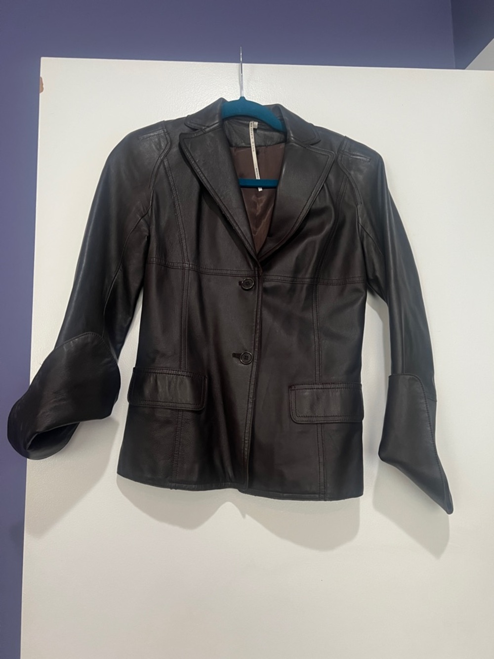 Max Studio dark brown Leather Two-Button Blazer Jacket size 2 worn 3x